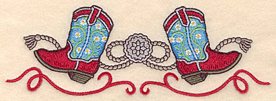 Embroidery Design: Cowboy botts with rope <br> 6.87w X 2.33h