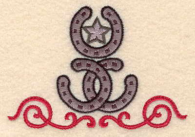 Embroidery Design: Horseshoes star and swirls<br> 3.89w X 2.66h