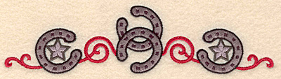 Embroidery Design: Horseshoes stars and swirls border<br> 6.90w X 1.78h