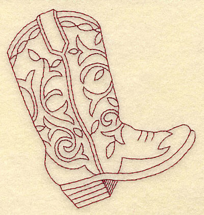 Embroidery Design: Redwork cowboy boot<br> 3.50w X 3.79h