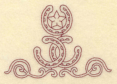Embroidery Design: Redwork horseshoes star and swirls<br> 3.85w X 2.59h