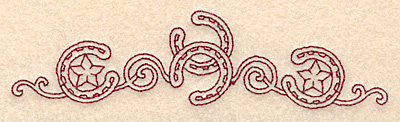 Embroidery Design: Redwork horseshoes stars and swirls <br> 4.97w X 1.24h