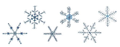 Embroidery Design: Six Staggered Snowflakes<br>7.40" x 2.55"