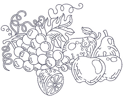 Embroidery Design: Grapes, Apples and Pears Lg<br> 5.90w X 4.48h | Embroidery Legacy Embroidery Design: Grapes, Apples and Pears Lg<br> 5.90w X 4.48h
