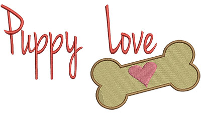 Embroidery Design: Puppy Love With Bone<br> 6.52w X 3.48h | Embroidery Legacy Embroidery Design: Puppy Love With Bone<br> 6.52w X 3.48h