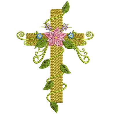 Embroidery Design: Floral Cross 1<br> 4.41w X 6.50h