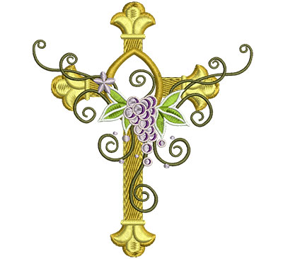 Embroidery Design: Floral Cross 2<br> 4.63w X 5.44h