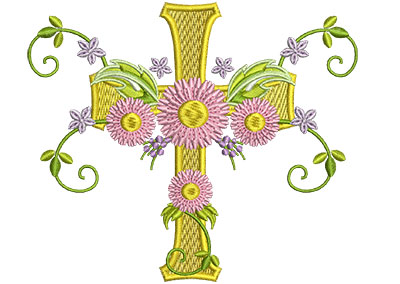 Embroidery Design: Floral Cross 4<br> 5.13w X 4.42h