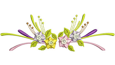 Embroidery Design: Flowers With Swirls<br> 6.50w X 2.18h