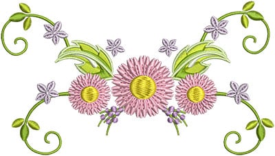 Embroidery Design: Three Flower Swirls<br> 6.27w X 3.59h