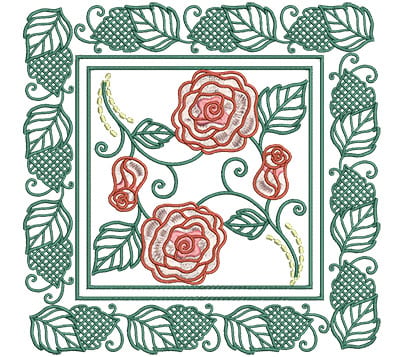 Embroidery Design: Roses In Picture Frame Lg<br> 7.01w X 7.01h