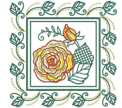 Embroidery Design: Rose In Leaf Frame Lg<br> 7.01w X 7.01h