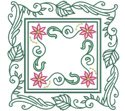 Embroidery Design: Flowers In Leaf Frame Lg<br> 7.01w X 7.01h