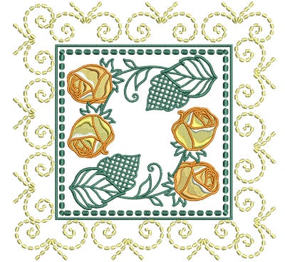 Embroidery Design: Rose Buds In Swirl Frame Lg<br> 7.01w X 7.01h