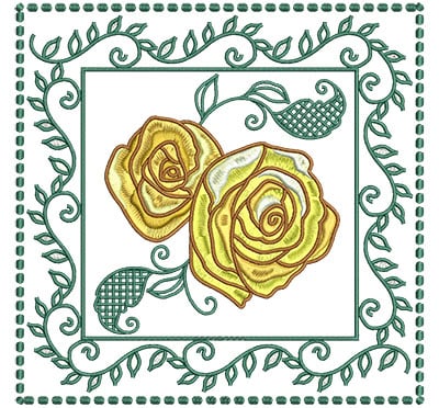 Embroidery Design: Roses In Leaf Frame Lg<br> 7.01w X 7.01h