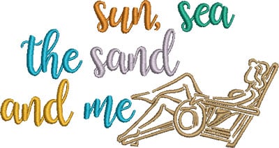 Embroidery Design: Sun Sea The Sand And Me<br> 6.54w X 3.50h