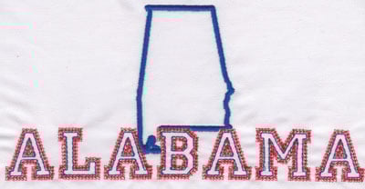 Embroidery Design: Alabama Outline and Name<br>3.93" x 7.98"