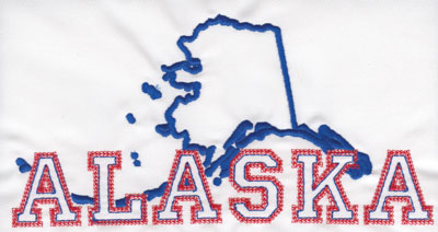 Embroidery Design: Alaska Outline and Name<br>4.00" x 8.02"