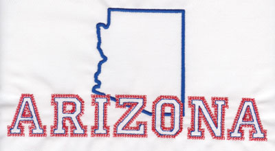 Embroidery Design: Arizona Outline and Name<br>3.97" x 7.90"