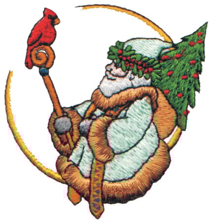 Embroidery Design: Old Saint Nick On a Crescent Moon<br>2.81" x 2.93"