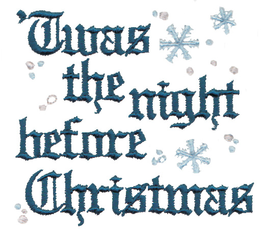 Embroidery Design: 'Twas the night before Christmas lettering<br>3.15" x 2.87" | Embroidery Legacy Embroidery Design: 'Twas the night before Christmas lettering<br>3.15" x 2.87"