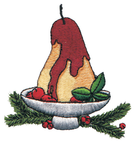 Embroidery Design: Baked Holiday Pear Dessert<br>3.01" x 3.16"