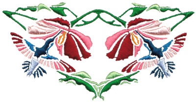 Embroidery Design: Hummingbirds & Flowers<br>5.16" x 2.69"