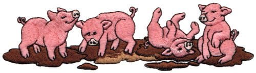 Embroidery Design: Pigs in Mud<br>6.36" x 1.70"