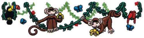 Embroidery Design: Swinging Monkeys<br>6.15" x 1.54"