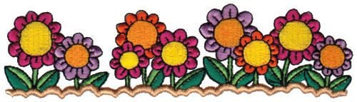 Embroidery Design: Garden Blooms<br>6.08" x 1.63"