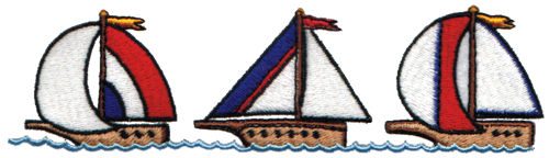 Embroidery Design: Sailboats<br>6.17" x 1.68"