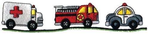 Embroidery Design: Emergency Vehicles<br>6.06" x 1.29"