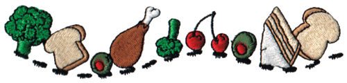 Embroidery Design: Ants Stealing a Picnic<br>6.39" x 1.39"