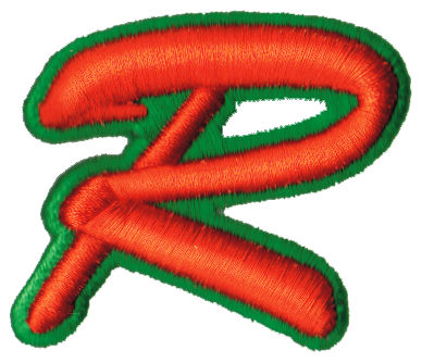 Embroidery Design: Script Foam R<br>2.42" x 2.18"