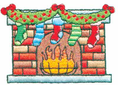 Embroidery Design: Fireplace Trimmed with Stockings<br>3.45" x 2.42"