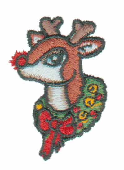 Embroidery Design: Rudolph Head<br>1.29" x 1.83"