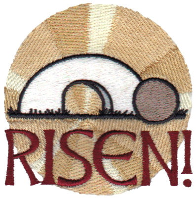 Embroidery Design: Risen!<br>3.38" x 3.37"