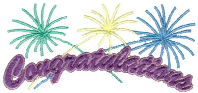 Embroidery Design: Congratulations - Fireworks<br>3.76" x 1.74"