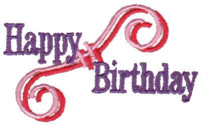 Embroidery Design: Happy Birthday - Swirl<br>2.89" x 1.79"