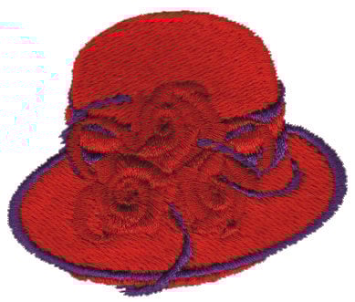 Embroidery Design: Red Hat with Purple Trim<br>2.53" x 2.08"
