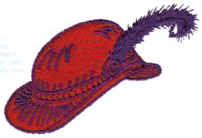 Embroidery Design: Red Hat with Purple Feather<br>2.72" x 1.81"