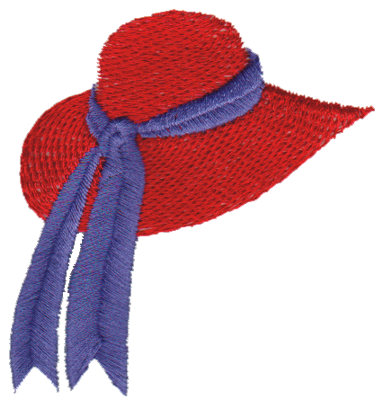 Embroidery Design: Red Hat with Ribbon<br>2.75" x 2.89"