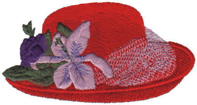 Embroidery Design: Red Hat with Large Flower<br>4.67" x 2.44"