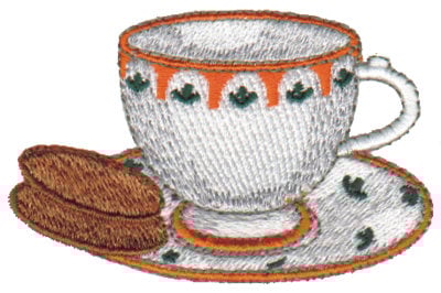 Embroidery Design: Tea & Biscuits<br>2.97" x 1.89"