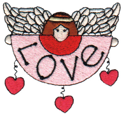 Embroidery Design: Angel w/ Love Banner<br>2.95" x 2.75"