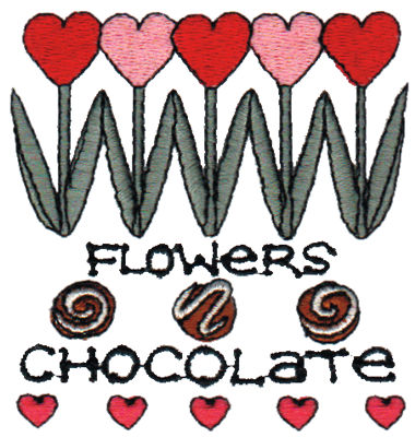 Embroidery Design: Flowers & Chocolate<br>2.96" x 3.05"