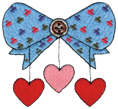 Embroidery Design: Bow with Hanging Hearts<br>3.05" x 2.77"