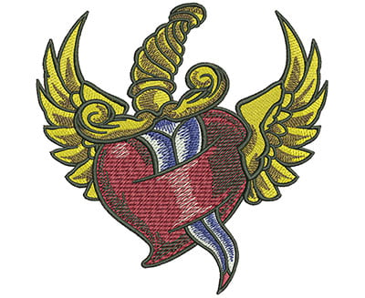 Embroidery Design: Dagger Heart Wings Lg<br> 4.52w X 4.52h