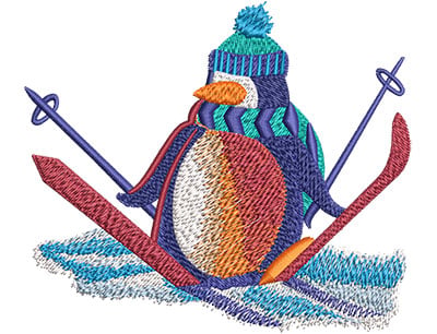 Embroidery Design: Penguin Snow Skiing Lg<br> 4.51w X 3.88h
