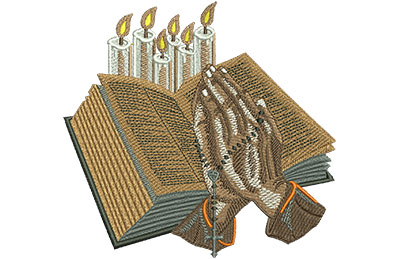 Embroidery Design: Pray With Bible Lg<br> 4.49w X 4.28h